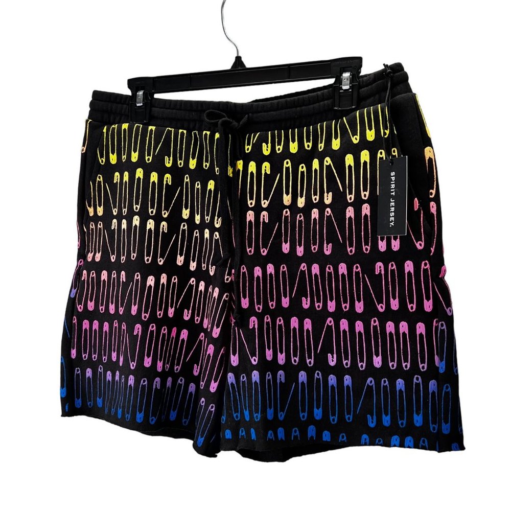 Spirit Jersey Safety Pin Sweat Shorts S Loose Elastic Drawstring Raw Hem NWT